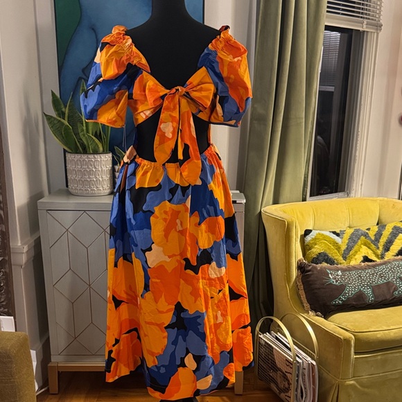Vibrant Orange and Blue Midi Dress - Picture 5 of 9